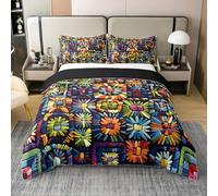 Homemissing Retro Textured Flower Print 100% Cotton Duvet Cover Set Super King Size For Kids Boys Girls Abstract Geometric Set Modern Art Duvet Cover with 2 Pillowcases Color Vintage Flower