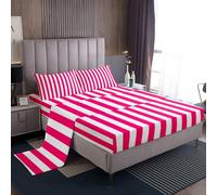 Homemissing Rose Pink White 3 Pieces Sheet with 16 Inch Deep Pockets Single Size Stripes Bedding for Kids Boys Girls Decor Geometric Bed Sheets Set Soft Microfiber Abstract Modern Art Bedroom Decor