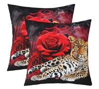 Homemissing Rose Tiger Throw Pillow Covers Wild Anmial Square Cushion Covers Set of 2 Red Rose Pillow Covers for Kids Romantic Cushion Covers for for Couch Sofa 50x50cm