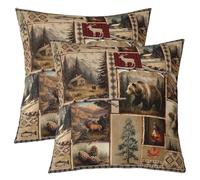 Homemissing Rustic Bear Pillow Covers for Home Sofa Bed Couch Cabin Lodge Throw Pillow Covers for Kids Boys Girls Wildlife Hunting Cushion Covers Retro Farmhouse Pillowcases, 50x50cm Set of 2