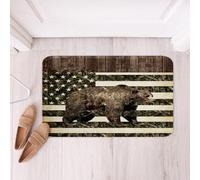 Homemissing Rustic Bear Polyester Bath Rug Hunting Theme Soft Fleece Door Carpet for Kids Boys Girls Wild Animal Non Slip Bath Mat Camo USA Flag Bathroom Floor Indoor Doormat,16x24 Inch
