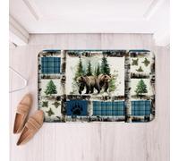 Homemissing Rustic Bear Soft Fleece Door Carpet Hunting Theme Polyester Bath Rug for Kids Boys Girls Cabin Decor Non Slip Bath Mat Blue Plaid Bathroom Floor Indoor Doormat,20x32 Inch