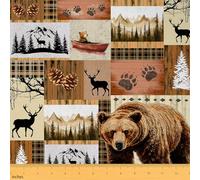 Homemissing Rustic Bear Upholstery Fabric for Chairs Wildlife Hunting Theme Fabric by The Yard Deer Elk for Home DIY Projects Brown Plaid Waterproof Indoor Outdoor Fabric Decor,3 Yards (L276*W150cm)s