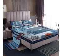 Homemissing Rustic Cabin Bed Sheets Set Single Size Moose and Duck Bed Set for Kids Boys Girls Lake and Fish Sheet Set Outdoor Nature Theme,1 Fitted Sheet+1 Pillow Sham+1 Flat Sheet