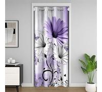 Homemissing Rustic Farmhouse Door Curtain for Doorway Privacy,132x203cm 1 Panel Daisy Floral Flowers and Butterfly on Country Wooden Closet Cover,Violet Grey Room Divider Curtain,Farm Washable