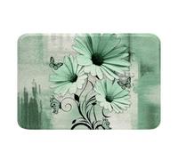 Homemissing Rustic Farmhouse Kids Bathroom Rugs,Boys Girls 16x24Inch,Sage Green Daisy Floral Flowers and Butterfly on Country Wooden Bath Mats,Turquoise Teal Bathroom Accessories,Farm Floor Doormats