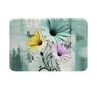 Homemissing Rustic Farmhouse Kids Bathroom Rugs,Boys Girls 16x24Inch,Teal Daisy Floral Flowers and Butterfly on Country Wooden Bath Mats,Turquoise BlueSoft Bathroom Accessories,Farm Floor Doormats
