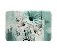 Homemissing Rustic Farmhouse Kids Bathroom Rugs,Boys Girls 16x24Inch,Teal Daisy Floral Flowers and Butterfly on Country Wooden Bath Mats,Turquoise Blue Bathroom Accessories,Farm Floor Doormats