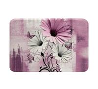 Homemissing Rustic Farmhouse Kids Bathroom Rugs,Boys Girls 20x32Inch,Pink Daisy Floral Flowers and Butterfly on Country Wooden Bath Mats,Pink Grey Soft Bathroom Accessories,Farm Floor Doormats