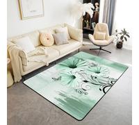 Homemissing Rustic Farmhouse Kids Living Room Rugs,Area Rug 150 * 200cm,Sage Green Daisy Floral Flowers and Butterfly on Country Wooden Decor Carpet,Turquoise Teal Gray Indoor Floor Mat,Non-Slip