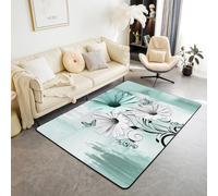 Homemissing Rustic Farmhouse Kids Living Room Rugs,Boys Girls Area Rug 150 * 200cm,Teal Daisy Floral Flowers and Butterfly on Country Wooden Decor Carpet,Turquoise Blue Indoor Floor Mat,Non-Slip
