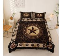 Homemissing Rustic Leopard Print Duvet Cover Double Size Vintage Western Texas Star Print Comforter Cover for Boys Girls Brown Western Aztec Bedding Set 3Pcs Room Decor Breathable Soft