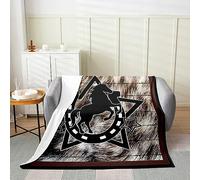 Homemissing Rustic Western Flannel Fleece Throw Blanket for Sofa Double 60x79 Inch Western Cowboy Horse Bed Blanket Decor Cowhide Print Texas Star Fuzzy Blanket Farmhouse Plush Blanket