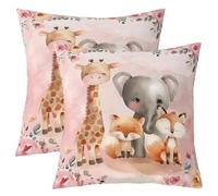 Homemissing Safari Animals Throw Pillow Covers Set of 2 Cartoon Zoo Cushion Case Cute Animals Decor Pillowcase Indoor Outdoor Super Soft 55x55cm