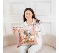 Homemissing Safari Animals Throw Pillow Covers Set of 2 Cartoon Zoo Cushion Case Cute Animals Decor Pillowcase Indoor Outdoor Super Soft 50x50cm