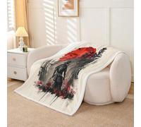 Homemissing Samurai Sherpa Throw Blanket for Couch Sunset Super Soft Cozy Fleece Japan Blanket for Winter, Plush Throw Japanese Ukiyoe Double 60x79Inch All Season