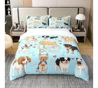 Homemissing Sausage Dog Duvet Cover 100% Cotton Dachshund Bedding Set for Kids Boys Girls Room Decor Puppy Dog Comforter Cover Set Kawaii Animals Bedspread Cover 2Pcs Blue Single