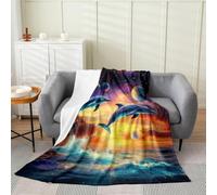 Homemissing Sea Dolphins Starry Sky Universe Flannel Fleece Throw Blanket 40x50Inch For Kids Boys Girls Jumping Dolphins Plush Sherpa Blanket Universe Cloud Galaxy Bedroom Decor Cute Ocean Animal