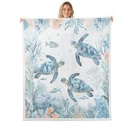 Homemissing Sea Turtle Sherpa Throw Blanket for Couch Ocean Super Soft Cozy Fleece Coastal Blanket for Winter, Plush Throw Beach Baby 30x40Inch Sealife All Season