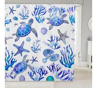 Homemissing Sea Turtle Shower Curtain Decor Ocean Beach Starfish Seashell Bath Curtain Marine Sea Creatures Blue Bathroom Accessories Waterproof Polyester Fabric for Stalls Bathtubs 150x180cm