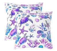 Homemissing Sea Turtle Throw Pillow Covers Set of 2 Ocean Beach Starfish Seashell Cushion Case Marine Sea Creatures Purple Decor Pillowcase Indoor Outdoor Super Soft 60x60cm