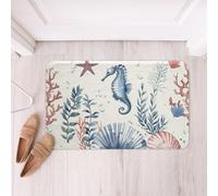 Homemissing Seahorse Bathroom Rugs Coastal Seashell Bath Mats Underwater Coral Bathroom Accessories Ocean Foliage Floor Doormats 16x24Inch Tropical Shore Soft Microfiber