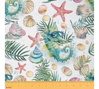 Homemissing Seahorse Fabric by The Yard 1 Yard (L92*W150cm) Starfish Seashell Conch Decorative Sea Creatures Waterproof Upholstery Fabric for Chairs Sea Underwater World DIY Project