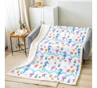 Homemissing Seahorse Sherpa Blanket Baby 30"x40" Ocean Creature Fleece Throw Blanket for Kids Ocean Underwater World Plush Blanket for Bed Sofa Ultra Soft Jellyfish Decor Fuzzy Blanket