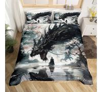 Homemissing Shadow Dragon Duvet Cover Set Single Size For Kids Boys Girls Anime Dragon Bedding Set Mystery Magic Wildlife Duvet Cover with 1 Pillowcase Japanese Ukiyoe Bedding