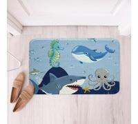 Homemissing Shark Bathroom Rugs Microfiber 16x24Inch Whale Seahorse Bath Mats Non-Slip Ocean Creature Bathroom Accessories Beach Floor Doormats Sealife Soft Door Mat