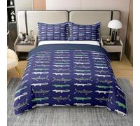 Homemissing Shark Bedding Set Single Size Kids Crocodile Comforter Cover for Boys Girls Teens Wildlife Duvet Cover 100% Cotton Breathable Soft Lightweight Microfiber Blue Green Gray Room Decor