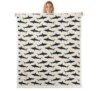 Homemissing Shark Silhouette Sherpa Throw Blanket for Couch Navy Blue Super Soft Cozy Fleece Ocean Theme Blanket for Winter, Plush Throw Cartoon Style Single 50x60Inch Sea Creatures All Season