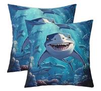 Homemissing Shark Throw Pillow Covers Set of 2 Creature Sealife Cushion Case Ocean Animal Sea Underwater World Decor Pillowcase Indoor Outdoor Super Soft 40x40cm