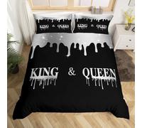 Homemissing Silver Black Mr Mrs Duvet Cover King King King for Couple Man Woman Comforter Cover His and Hers Bedding Set Romantic Bedspread Cover Lightweight Bed Set With 2 Pillow Case (No Comforter)