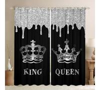 Homemissing Silver Crown King & Queen Window Curtains Mr & Mrs 30%-50% Blackout Curtains Glitter Print Darkening Drapes for Bedroom AdultsAnniversary Living Room Window Treatments (2 Panels,W46*L54)