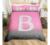 Homemissing Silver Crystal Diamond Letters Pattern Kids Bedding Set,Boys Girls Cot Size,Personalized Letter B Duvet Cover,Glitter Diamond Print Comforter Cover,Personalized Gifts Bedroom