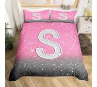 Homemissing Silver Crystal Diamond Letters Pattern Kids Bedding Set,Boys Girls Double Size,Personalized Letter S Duvet Cover,Glitter Diamond Print Comforter Cover,Personalized Gifts Bedroom Decor