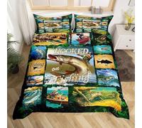 Homemissing Single Barracuda Comforter Cover Set Sea Bass Pattern Bedding Set Theme Fishing and Hunting Duvet Cover Room Decoration Fisherman Fishman