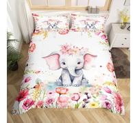 Homemissing Single Children's Elephant Bedding Set Flower Style Duvet Cover 3D Wildlife Pattern Comforter Cover Set Bedroom Decoration Ethnic Elephant Printing Series