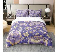Homemissing Single Size Purple Flowers Comforter Cover Botanical Flowers Floral Printed Bedding Set Blossom Floral Pattern Romantic Garden Natural Theme Duvet Cover 100% Cotton