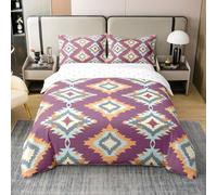 Homemissing Single Size Purple Southwestern Aztec Duvet Cover 100% Cotton Boys Girls Geometric Vintage Bedding Set For Kids Bohemian Boho Exotic Rustic Abstract Duvet Cover Room Decor 2Pcs
