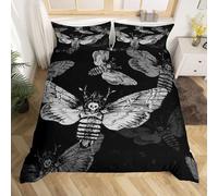 Homemissing Single Sugar Skull Duvet Cover Boys 3D Moth Skull Pattern Bedding Set for Duvet Cover Black Animal Room Decoration Ultra Soft Gothic Skeleton Set