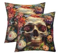 Homemissing Skull Reversible Throw Pillow Covers 50x50cm Flowers Pillow Covers Home Decor Gothic Skull Square Cushion Covers Set of 2 Boho Throw Pillowcases for Sofa Couch Chair Colorful