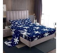 Homemissing Snowflake 4 Pieces Sheet with 16 Inch Deep Pockets Kids Blue White Bedding King Size Merry Christmas Bed Sheets Set for Women Men Decor Soft Microfiber Xmas Holiday With 2 Pillow Case
