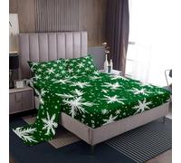 Homemissing Snowflake 4 Pieces Sheet with 16 Inch Deep Pockets Kids Green White Bedding King Size Merry Christmas Bed Sheets Set for Women Men Decor Soft Microfiber Xmas Holiday With 2 Pillow Case
