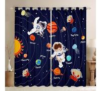 Homemissing Solar System Curtains for Bedroom Living Room Outer Space 30%-50% Blackout Curtains for Kids Adults Universe Planets Window Drapes Cute Astronaut Blue Window Treatments W52*L63