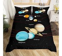 Homemissing Solar System Planet Bedding & Linen Set, 3 Pcs Bedding Set (1 Duvet Cover, 2 Pillow Cases) Modern Double Size