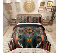 Homemissing Southwest Geometric Duvet Cover Single Size Kids Tribal Native Design Bedding Set for Boys Girls Deep Green Duvet Cover Soft Lightweight Microfiber Room Decor（No Stuffing）