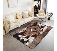 Homemissing Southwest Native American Design Area Rug 100x150cm Cow Fur Print Living Room Rugs for Bedroom Boho Decor Carpet Western Farm Animal Skin Indoor Floor Mat Beige Browm Soft Non-slip