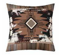 Homemissing Southwest Native American Design Throw Pillow Covers 1 Pcs Cow Fur Print Cushion Case Boho Decor Pillowcase Western Farm Animal Skin Indoor Outdoor Beige Browm Super Soft 40x40cm